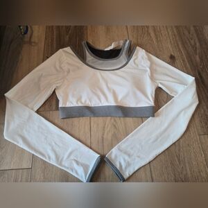 MPG White and Gray Long Sleeve Crop Top